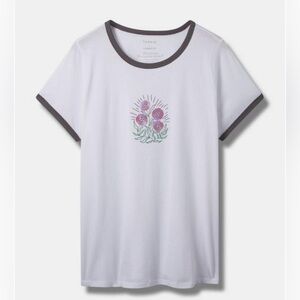 Torrid Floral Classic Fit Crew Neck Ringer Tee Size 0